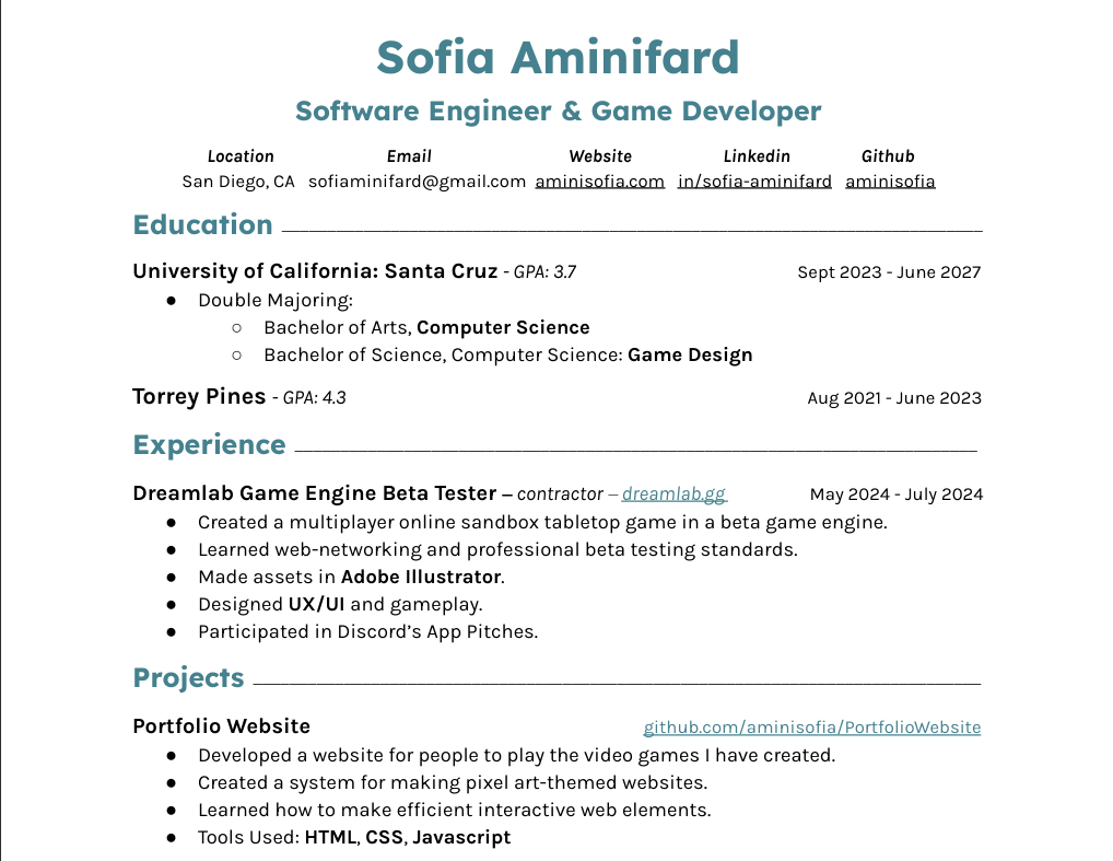 Sofia's resume.